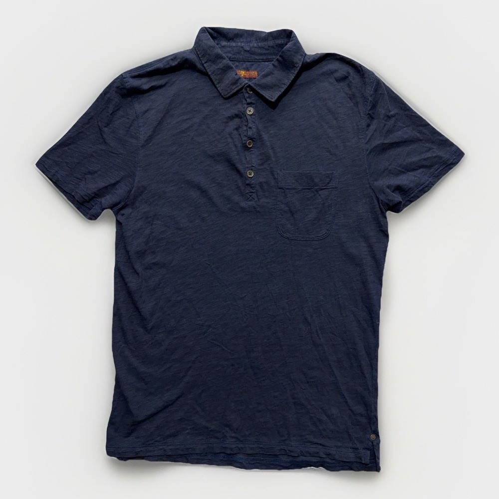 7 For All Mankind Polo Shirt Mens S Blue Cotton Pocket Soft Jersey Casual Preppy